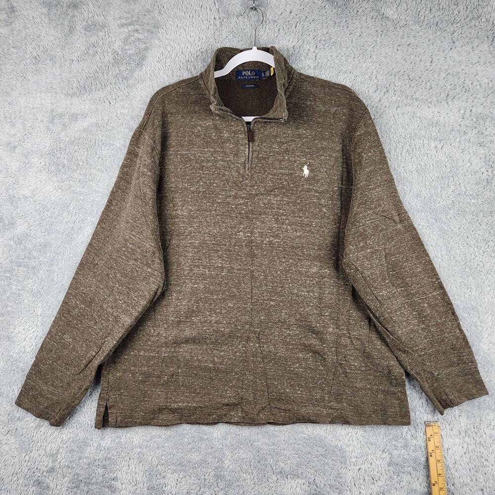 Polo Ralph Lauren Sweater Mens XL Brown Estate Rib Quarter Zip Pullover Pony